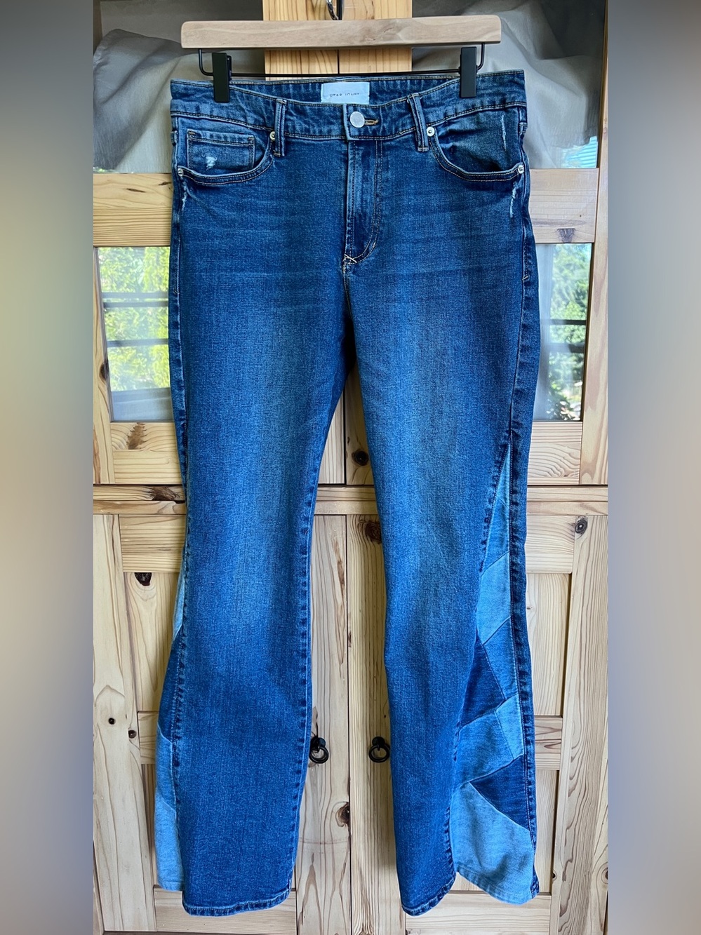 Dear John Dark Blue “Rosa” Flare Jeans with Patch Detail